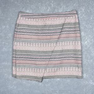 Ann Taylor Loft Pink Grey Twill Foldover Skirt Women Size 4 Striped